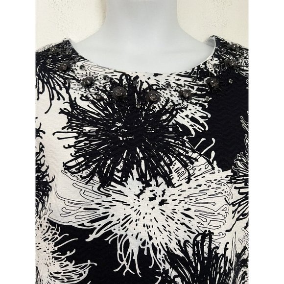 Talbots navy blue & White short sleeved sheath dress sz large beading cotton L - Picture 2 of 9